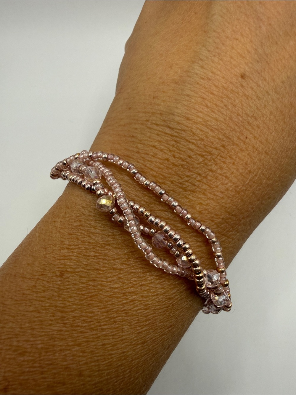 Vintage Native American Style Pink Seed Beaded Bangle Cuff Statement Bracelet